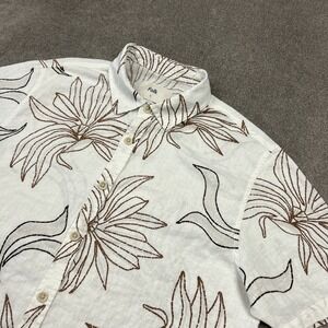 Folk Linen Blend Short Sleeve Button Shirt Abstract Mens Size Small